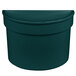 A hunter green cast aluminum half soup bowl with a curved top.