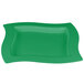 A green rectangular Tablecraft cast aluminum platter with a curved edge.