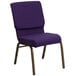 A Flash Furniture Royal Purple church chair with metal legs.