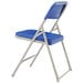 A National Public Seating gray metal folding chair with a blue plastic seat.