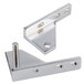 A pair of stainless steel brackets with holes on the side.