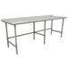 An Advance Tabco stainless steel work table with legs.