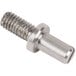 A close-up of a stainless steel screw with a screw head.