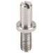 A silver screw with a nut.