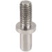 A close-up of a stainless steel screw with a nut on it.