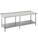 A stainless steel Advance Tabco work table with an undershelf.