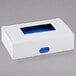 A white box of Bedford Industries Inc. blue paper bag ties with blue paper inside.