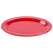 A red oval platter with a white background.