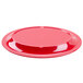 A red melamine oval platter with a white background.