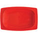 A red rectangular platter with a white background.