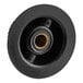 A black plastic circular thermostat knob with a gold center.
