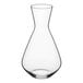 A clear glass decanter with a neck.