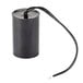 A black cylindrical Avantco capacitor with a white cap and wires attached.