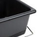 A black rectangular Metro utility bin with a metal holder.