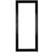 A black rectangular door with a white background.