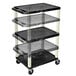 A black Luxor Tuffy A/V cart with three shelves.