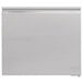 A stainless steel refrigerator with a white rectangular door and a black handle.