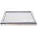 A white rectangular solid door with a metal frame.