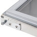 A right hinged solid door with a stainless steel metal frame.
