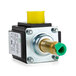 A close-up of a small yellow and green mechanical valve with a yellow cap.