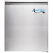 A silver stainless steel Avantco refrigerator door with a white label on it.