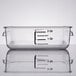 A close-up of a clear Rubbermaid food storage container.