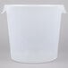 A clear Rubbermaid food storage container with a lid.