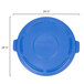 A blue plastic lid for a Rubbermaid BRUTE 44 gallon round trash can.