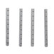 A row of rectangular metal bars with holes of different lengths.
