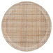 A round Cambro plate with a woven pattern.