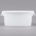 A white Rubbermaid round plastic food storage container with a lid.