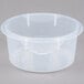 A clear plastic Rubbermaid food storage container with a clear lid.