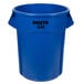 A blue Brucke trash can with a black lid.