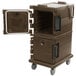 A dark brown Cambro Ultra Camcart with a door open.