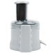 A white juicer with a black lid and silver tube.