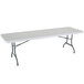 A white rectangular Lifetime folding table with metal legs.