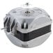 An Avantco condenser fan motor with a metal housing and a white wheel.