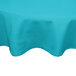 A teal Intedge round table cover on a table.