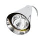 A Hanson stainless steel freestanding heat lamp with two shades over dual bulbs.