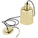 A Hanson Heat Lamps ceiling mount heat lamp with a brass finish and black wires.