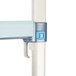 A close-up of a blue and white MetroMax iQ polymer post clip.