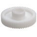 A white plastic Bar Maid idler gear with a hole.