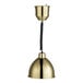 A Hanson Heat Lamps brass hanging heat lamp with a black cord.
