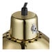 A Hanson Heat Lamps brass hanging heat lamp with a black cord.