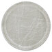 A white round Cambro tray with a gray abstract design.