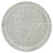 A white round Cambro fiberglass tray with a gray abstract design.