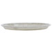 A white round Cambro tray with a gray abstract design.