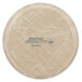 A round tan Cambro fiberglass tray with a white abstract design.