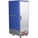 A blue and silver Metro C5 heated holding cabinet with a solid door.