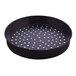 An American Metalcraft black round pizza pan with holes.